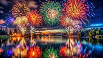 Fototapeta premium Stunning High Dynamic Range Fireworks Display Over a Night Sky