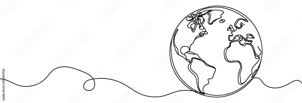Wall mural continuous linear drawing of the globe. single-line drawing of the earth. globe in one line style. v