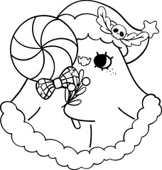 Christmas outline cute ghost with candy doodle 