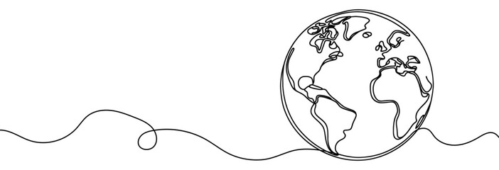 Continuous linear drawing of the Globe. Single-line drawing of the Earth. Globe in one line style. Vector illustration.