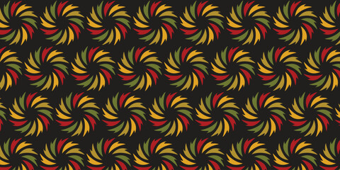 Cool and smooth pattern with colorful pinwheel motif on black background
