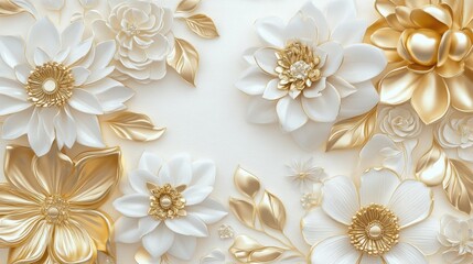 Elegant white and gold floral border with delicate flower designs. The jewelry-like gold accents highlight the intricate patterns for a luxurious finish