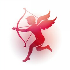 Fototapeta premium Cupid silhouette aiming bow and arrow, pink and red, Valentine's Day theme