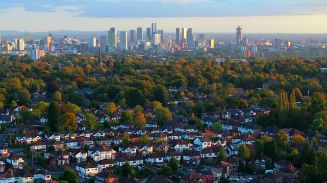 Manchester city skyline and surrounding residential areas from the vantage point of Heaton Park.