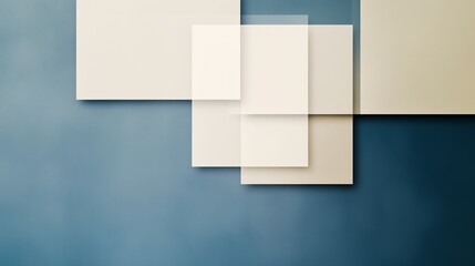 Obraz premium Minimalist geometric composition, simple rectangles, pale cream and blue background, clean vector style illustration. Space for text or content. For business, card, banner, marketing, advertising.