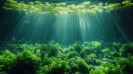 Fototapeta premium Emerald Blue Carbon Sink A natural carbon sink that captures emissions. Underwater plants play a role in sequestering carbon in water.