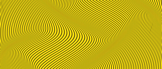 abstract simple black thin line wave pattern on yellow can be used background.