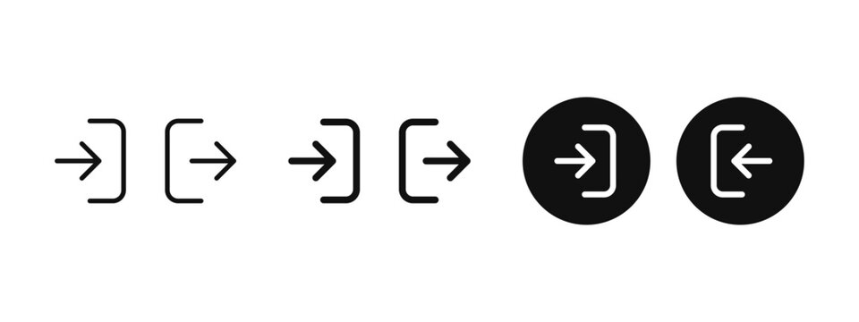 Login and logout icon set. Exit and enter arrow symbol. Quit and entry pictogram. Login and logout button vector illustration.