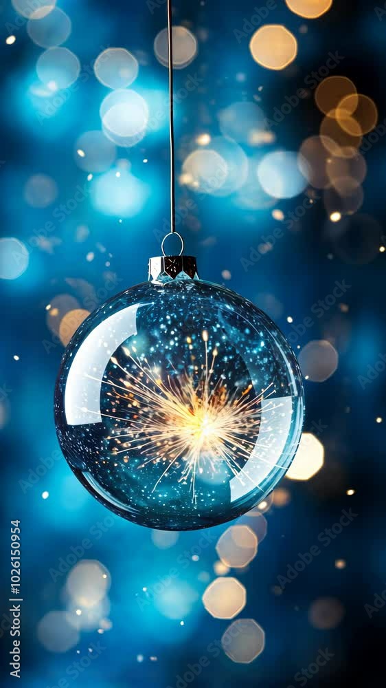 Poster christmas ornament with sparkling lights and bokeh background