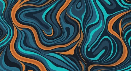 Fototapeta premium Bold Abstract Pattern with MidnightBlue, Cyan, and SaddleBrown Organic Shapes