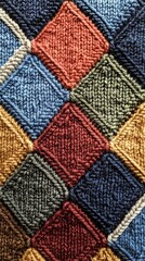 Fototapeta premium wool knitted background with rhombuses, close-up