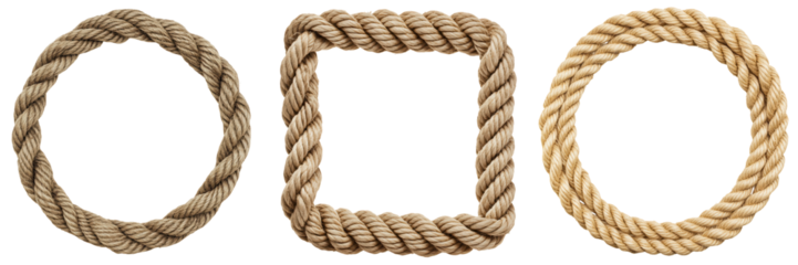 Rope frame designs on a white isolated background. on transparent cutout, PNG file