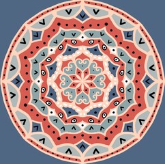 Intricate Mandala Design in Blue and rose colors with Ornamental Patterns for Decorative Use. Illustration