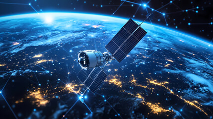 Global satellite internet communications concept vector image