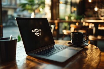 Laptop Displaying "Restart Now" Message on Screen