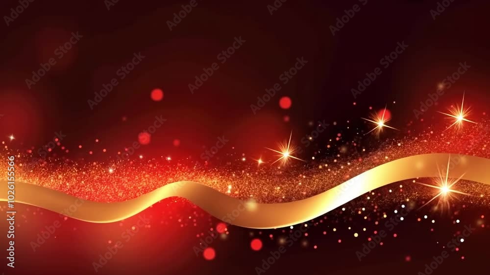Wall mural red velvet waves sparkling with golden bokeh lights creating an elegant festive backdrop for christm