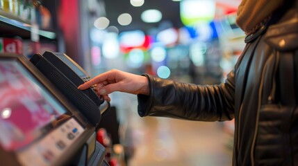 Person using a touchless payment system at a store