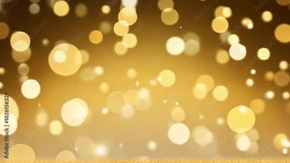 Wall mural golden glitter sparkling on a surface with a golden bokeh effect background, creating a luxurious an