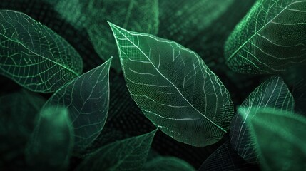 Futuristic green leaf texture for tech designs Merging nature with technology, perfect for innovative branding in green tech or digital eco-products.