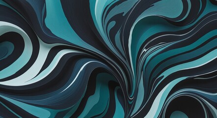 Bold Abstract Pattern with MidnightBlue, Cyan, and Black Organic Shapes