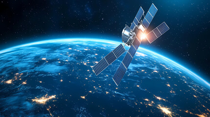 Global satellite internet communications concept vector image