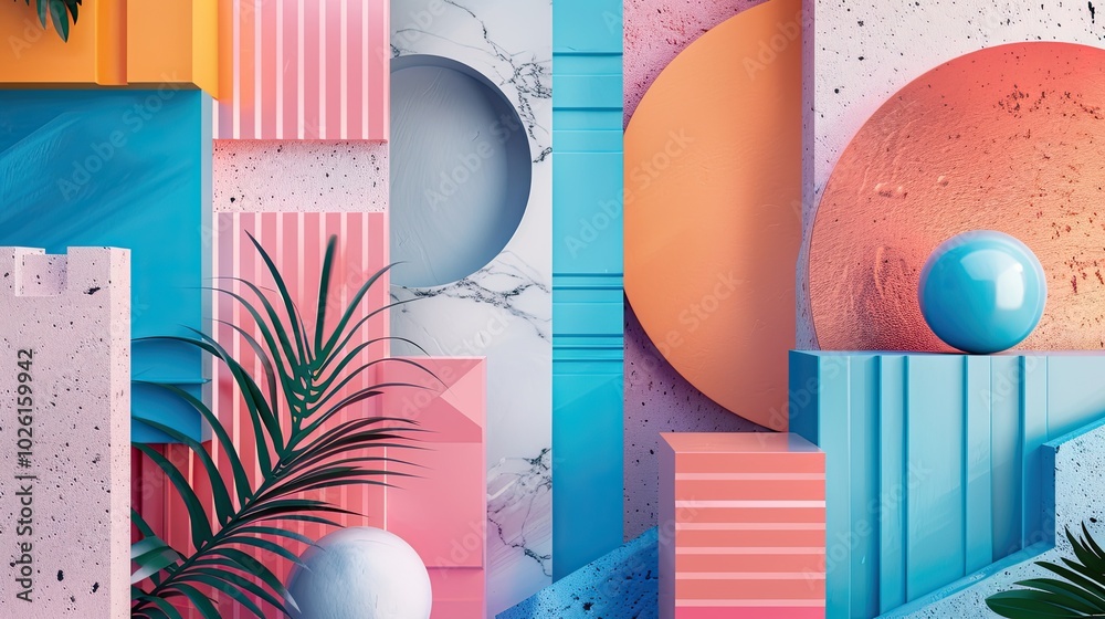 Wall mural abstract geometric backgrounds combine 2d and 3d elements to create a striking and modern visual des