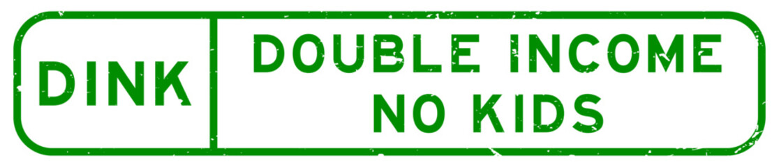 Grunge green DINK Double income, no kids word square rubber seal stamp on white background