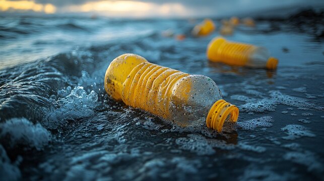 Sea polluted by industrial plastics. Environment