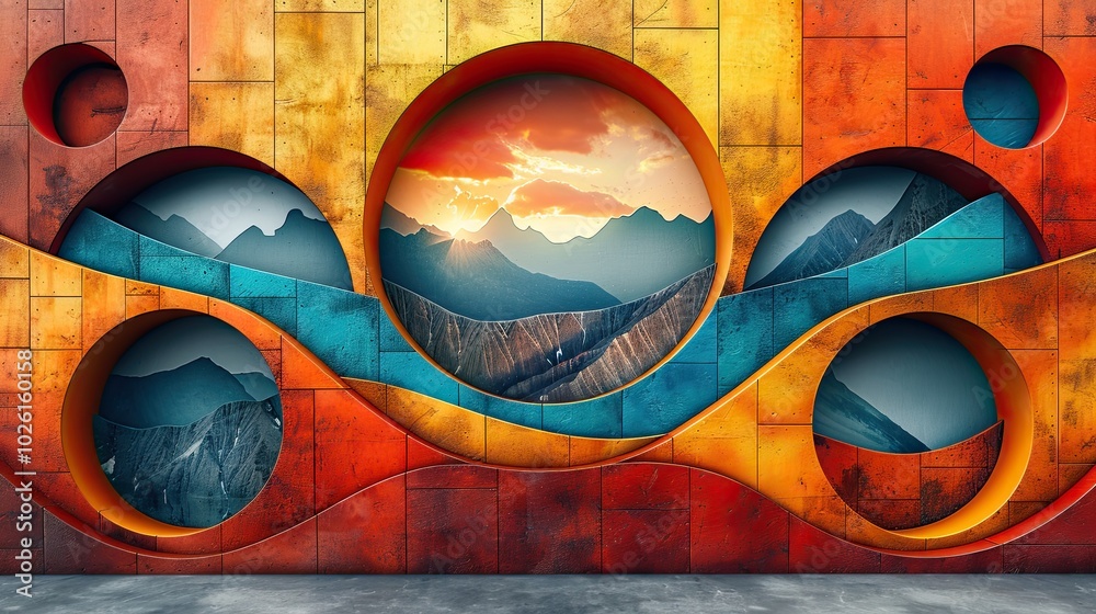 Wall mural abstract geometric backgrounds combine 2d and 3d elements to create a striking and modern visual des