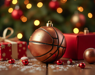 A cheerful Christmas setting showcases a sporty twist on holiday cheer, complete with a shiny ball and festive decorations galore._00001_