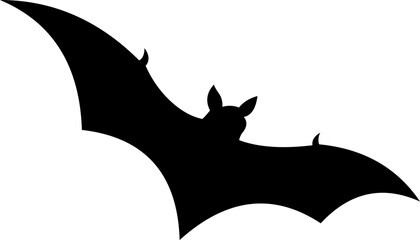Halloween Black Bat Silhouette Flying. Vector Hand Drawn Illustration Isolated On Transparent Background