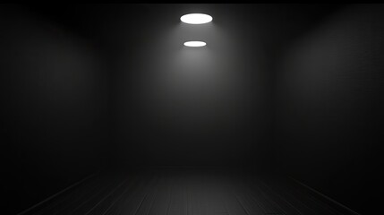 Obraz premium A clean, empty room with dark walls and a wooden floor, minimalist in design yet filled with potential energy, awaiting its next use.