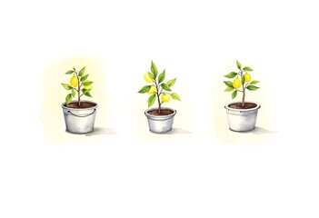 Fototapeta premium Lemon tree in pot with green leaves. Ripe lemons isolated. Vector illustration on a white background. Flat style.