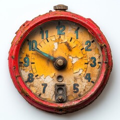 A broken fuel gauge with the needle stuck, isolated on white background. 