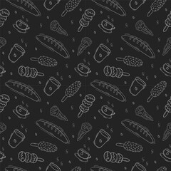 food pattern. doodle food pattern. seamless pattern of food and beverage. hand drawn food pattern background