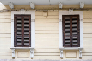 Building facade in the Umbertino district of the city of Bari in Italy