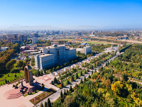 Dushanbe city aerial panoramic view in Tajikistan