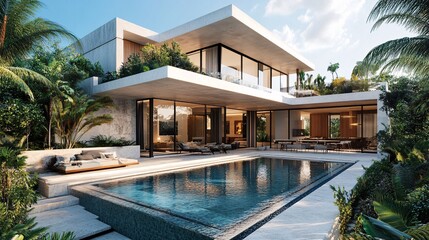 Modern Villa with Pool and Tropical Landscaping

