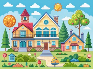 Vibrant Clip Art of Houses for Creative Projects and Designs