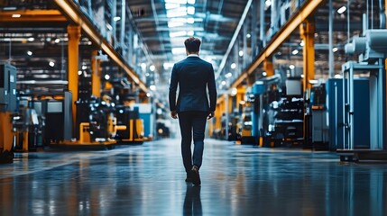 Obraz premium Entrepreneur Navigating Industrial Tech Workspace with Focused Expression