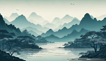 traditional chinese/japanese style landscape painting