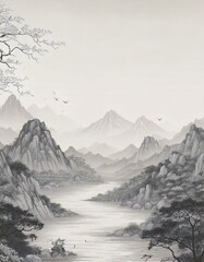 Obraz premium traditional chinese/japanese style landscape painting