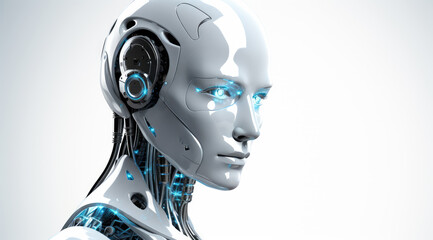 White humanoid robot showing artificial intelligence