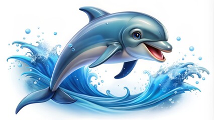 Obraz premium Adorable dolphin leaps joyfully through ocean waves in this charming vector illustration, perfect for aquatic animal enthusiasts and lovers of cute marine life.