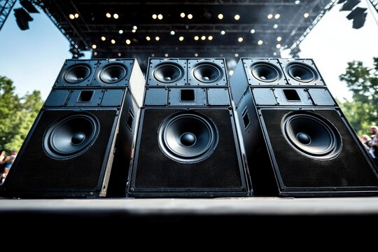 Three Black Speaker Cabinets on a Stage