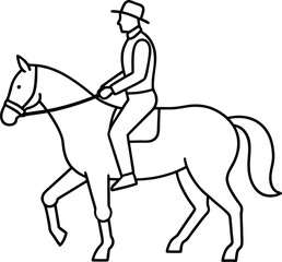 A line drawing of a professional rider on a dressage horse. Horse riding outline vector art and illustration. A jock riding a stallion. A sketch of a dressage rider on a horse executing the half pass.