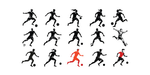 Minimalist Silhouette set of a football player in an action pose. Clean lines and minimal details, ideal for sports prints and designs.
