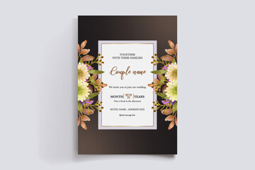 WEDDING INVITATION FRAME WITH FLOWER DECORATIONS WITH FRESH LEAVES 