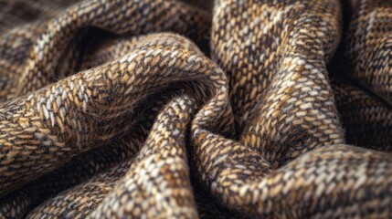 Obraz premium Detailed close-up of a soft woven textile in warm tones with intricate patterns, showcasing the texture and craftsmanship of the fabric