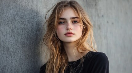 Naklejka premium Minimalist portrait of young woman Emphasizing simplicity, this keyword is often used in fashion or editorial photography.